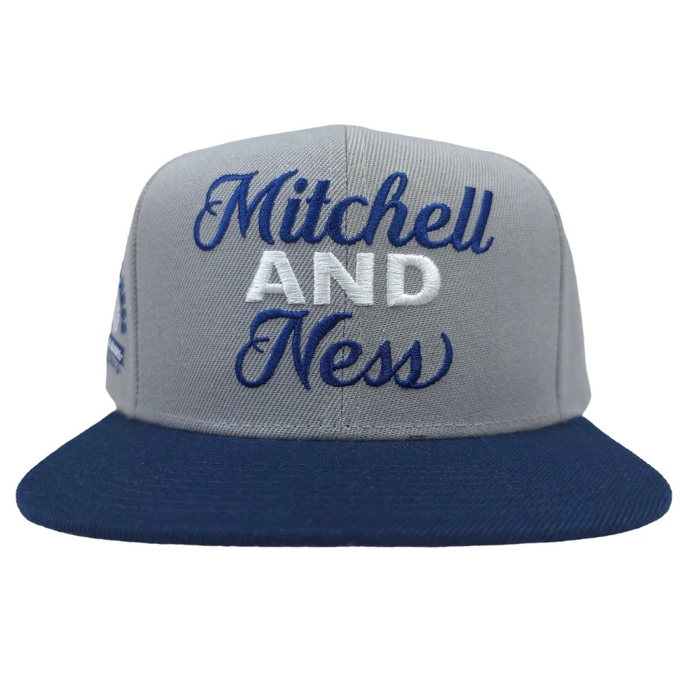 Mitchell & Ness Snapback Brand Embroidery Logo Basketball Side Art Gray Navy New